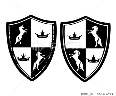 escutcheon heraldic shield with horses and crowns black and white vector design set escutcheon heraldic shield with horses and crowns black and white vector design set 88163243