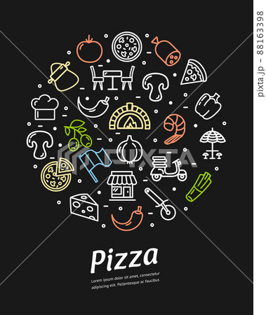 Pizzeria Banner Round Design Template Contour Lines Icon Concept. Vector 88163398