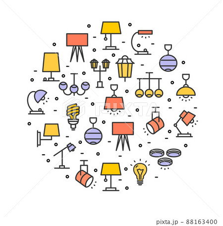 Lamp Shop Round Design Template Contour Lines Icon Concept. Vector 88163400