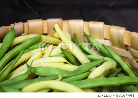 Green beans close up top view. Green beans close up top view. 88164441