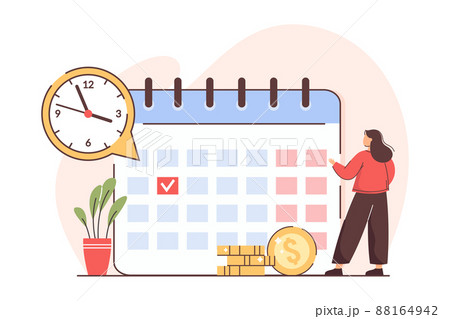 Flat woman with personal financial bill payment calendar 88164942
