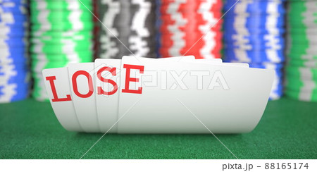 Lose text on playing cards on the table, 3d rendering Lose text on playing cards on the table, 3d rendering 88165174