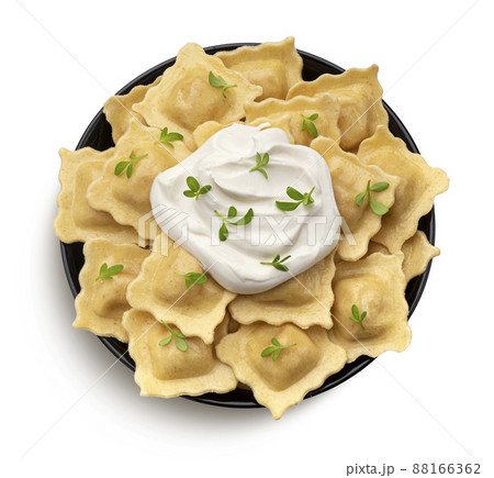 Italian ravioli pasta isolated on white background, top view 88166362
