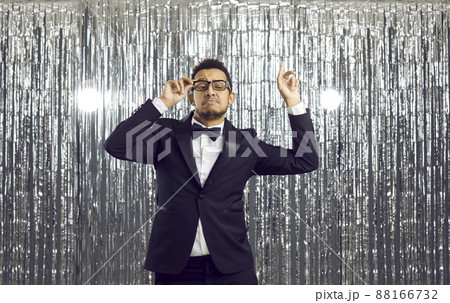 Happy black male entertainer dance on disco background Happy black male entertainer dance on disco background 88166732