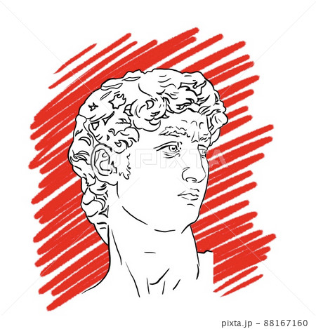 Art illustration of David's head. linear art. White with red on white background 88167160