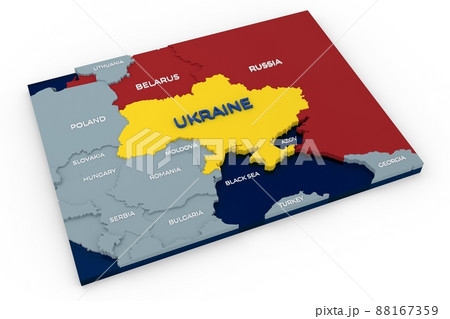 Stylich 3D Map of Ukraine and neighboring countries with agressive countries market with red Stylich 3D Map of Ukraine and neighboring countries with agressive countries market with red 88167359