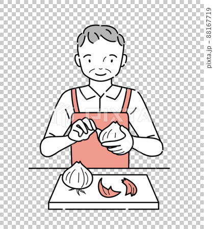 Older man peeling onions 88167719