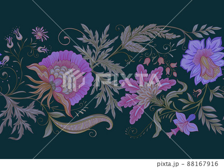 Fantasy flowers in retro, vintage, jacobean embroidery style.  88167916