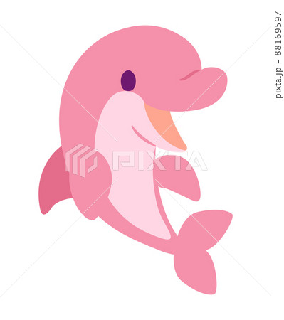 笑っているイルカのデフォルメイラスト ピンク のイラスト素材