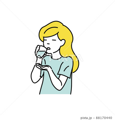 薬やサプリメントを飲む女性のイラストのイラスト素材