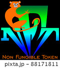 cartoon lettering of the nft logo with a monkey on a dark background 88171811
