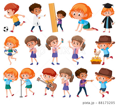 Set of children doing different activities on white background 88173205