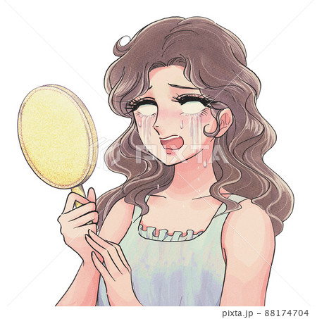 鏡を見て泣く少女漫画風の女性 鏡を見て泣く少女漫画風の女性 88174704