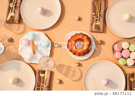 Easter Table in Sunlight Top View Easter Table in Sunlight Top View 88175111