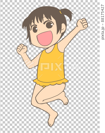 一個穿著泳裝跳躍的女孩的插圖 88175427