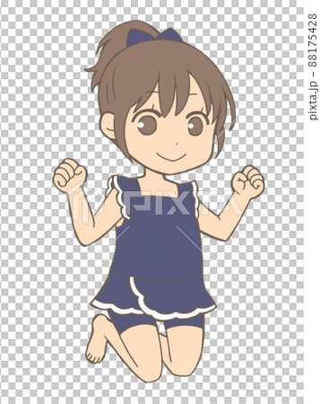 一個穿著泳裝跳躍的女孩的插圖 88175428