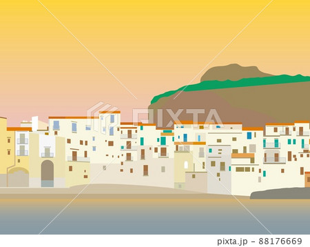 チェファル―　cefalu　シチリア　scilia　イタリア　italia　夕景 88176669