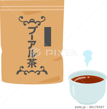 袋入りのプーアル茶と湯呑に入れたプーアル茶 88176997