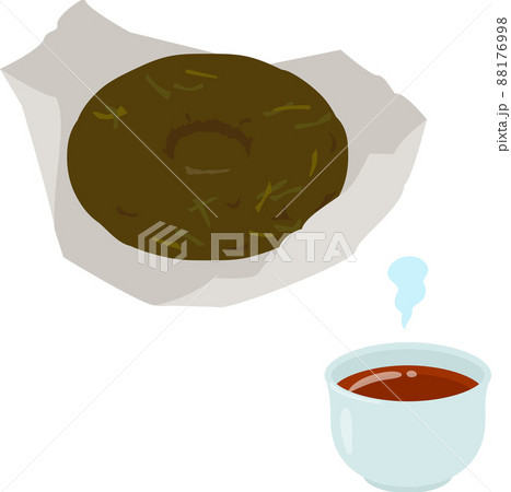 プーアル茶の茶葉と湯呑に入ったプーアル茶 88176998