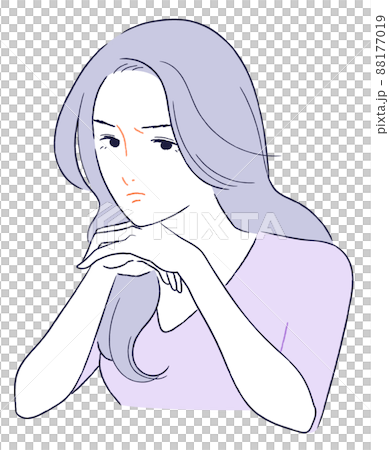An angry adult woman with a cheek stick An angry adult woman with a cheek stick 88177019