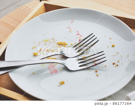 Empty dirty dish after eating dessert Empty dirty dish after eating dessert 88177164