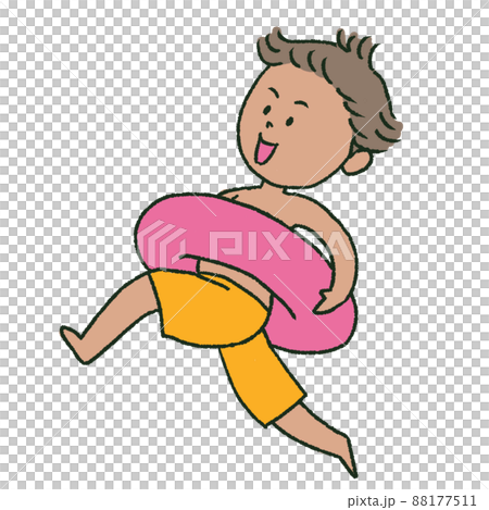 元気にはしゃぐピンクの浮き輪の男の子 88177511