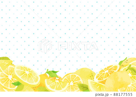 かわいいレモンと水玉模様の背景イラストのイラスト素材