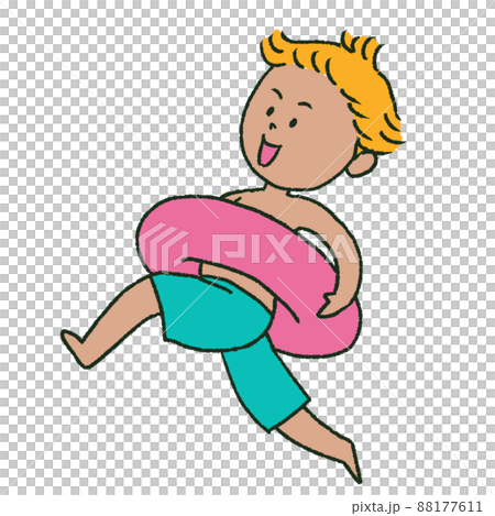 元気にはしゃぐ浮き輪を持った男の子 88177611