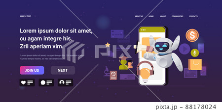 robot using loudspeaker on smartphone screen chatbot ai faq service mobile business assistant concept robot using loudspeaker on smartphone screen chatbot ai faq service mobile business assistant concept 88178024