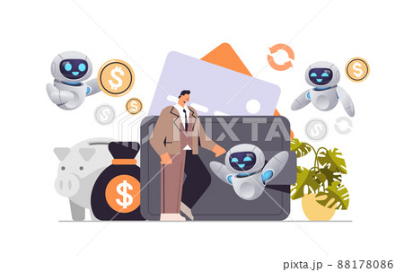 businessman with robots saving money getting profit high income investment earning finance success artificial intelligence 88178086