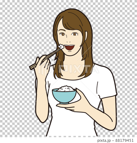 Illustration of a woman eating white rice 88179451
