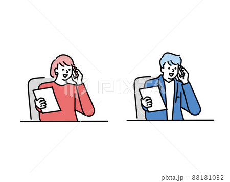 電話対応するイラスト(クライアント、プラン、説明、話を聞く、スマホ、ビジネス、オンライン) 88181032