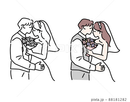 ウェディングのイラスト(結婚、結婚式、披露宴、ドレス、ブーケ、幸せ、夫婦、チャペル)  88181282