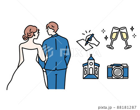 ウェディングのイラスト(結婚、結婚式、披露宴、ドレス、ブーケ、幸せ、夫婦、チャペル) ウェディングのイラスト(結婚、結婚式、披露宴、ドレス、ブーケ、幸せ、夫婦、チャペル) 88181287