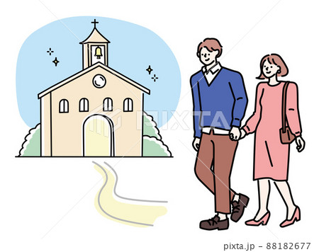 カップル、恋人、夫婦、家族のイラスト(デート、教会、結婚、婚約、準備)  88182677