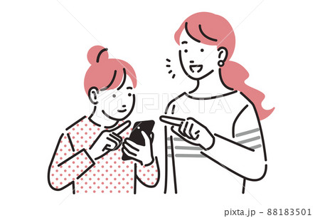 人物 スマホデビューした女の子に操作方法を教えるお母さん 88183501