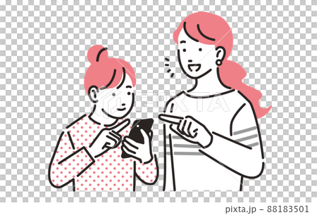 人物 スマホデビューした女の子に操作方法を教えるお母さん 88183501