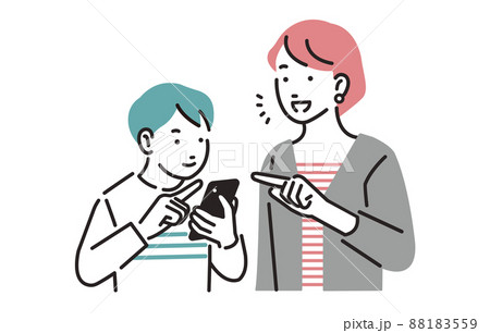 人物 スマホデビューした男の子に操作方法を教えるお母さん 88183559