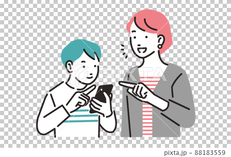 人物 スマホデビューした男の子に操作方法を教えるお母さん 88183559