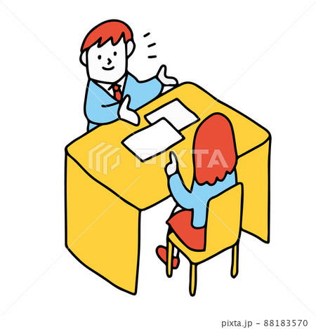 応接室でパンフレットを広げて 営業 商談をするビジネスマンのイラストのイラスト素材 1570
