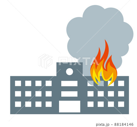 学校、ビルの家の火災、火事のイラスト　アイコン　シルエット損害保険地震災害イメージ 88184146