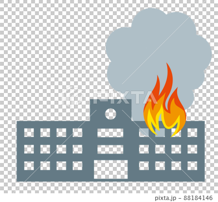 学校、ビルの家の火災、火事のイラスト　アイコン　シルエット損害保険地震災害イメージ 88184146