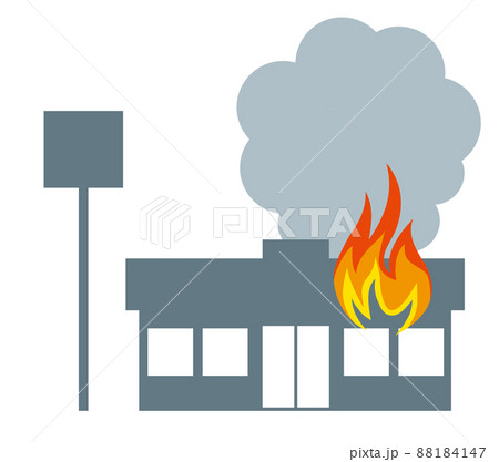 店舗、コンビニエンスストアの火災、火事のイラスト　アイコン　シルエット損害保険地震災害イメージ 88184147