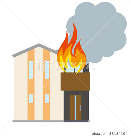 一戸建て 住居 家の火災 火事のイラスト 損害保険地震災害イメージのイラスト素材