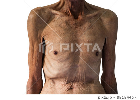 .old man Skinny torso in a white background. Copy space 88184457