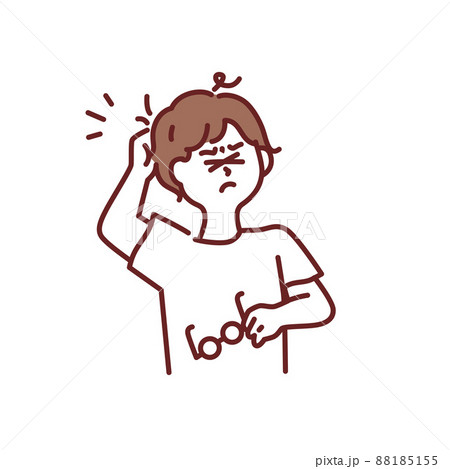 目の疲れ、疲労を表したイラスト(頭痛、ストレス、寝不足、痛み、メガネ) 88185155