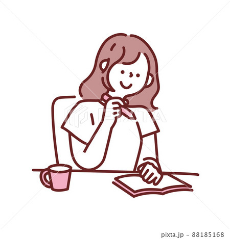計画を立てる時のイラスト(考える、読書、日記、勉強、書く、驚く、学ぶ) 計画を立てる時のイラスト(考える、読書、日記、勉強、書く、驚く、学ぶ) 88185168