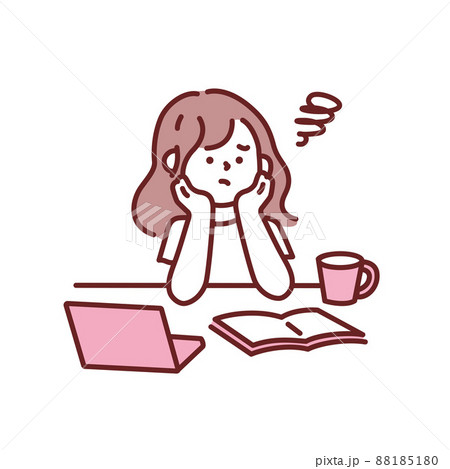 悩む、考えるイラスト:行き詰まる、落ち込む、疲労、ストレス、モチベーション、仕事、失敗、困難、忙しい 88185180