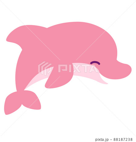 ジャンプしている笑顔のイルカのデフォルメイラスト ピンク のイラスト素材