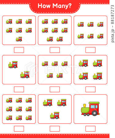 Counting game, how many Train. Educational children game, printable worksheet, vector illustration Counting game, how many Train. Educational children game, printable worksheet, vector illustration 88187273